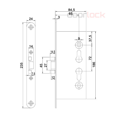 Корпус огнестойкого замка DOORLOCK 1739/65mm PZ