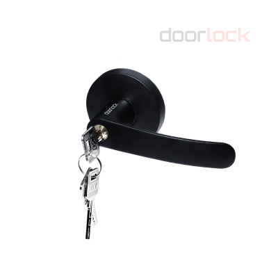 Внешняя нажимная ручка на круглой накладке DOORLOCK V PD700/H15, черная, с цилиндром