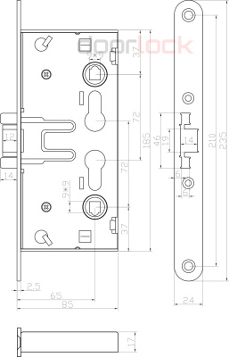 Корпус огнестойкого замка Doorlock V 1739 С/65mm